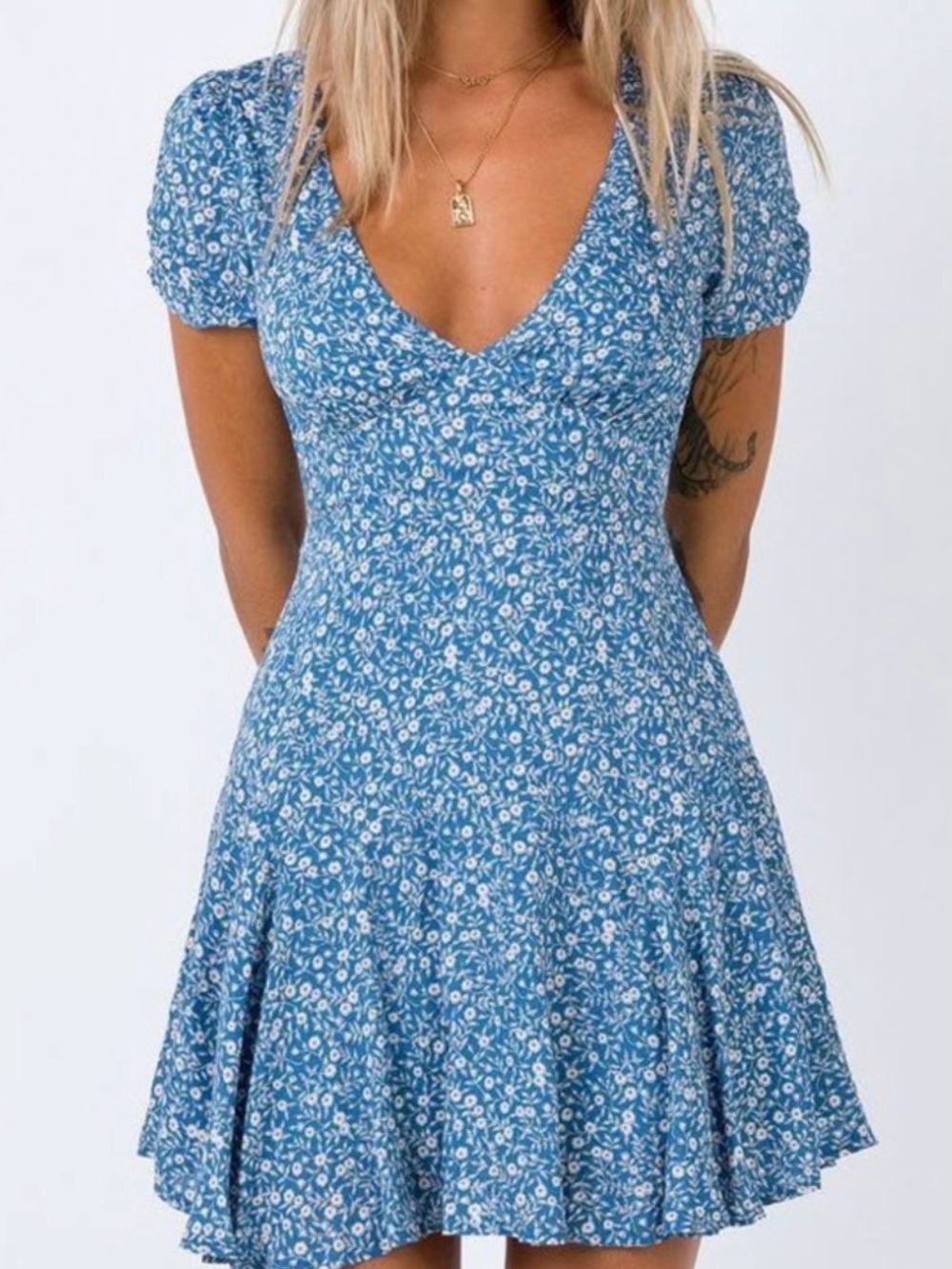 Princess Polly blue floral sting mini dress